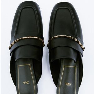 Zara Black Mule Loafer with Gold Detail 38 (US 7.5)